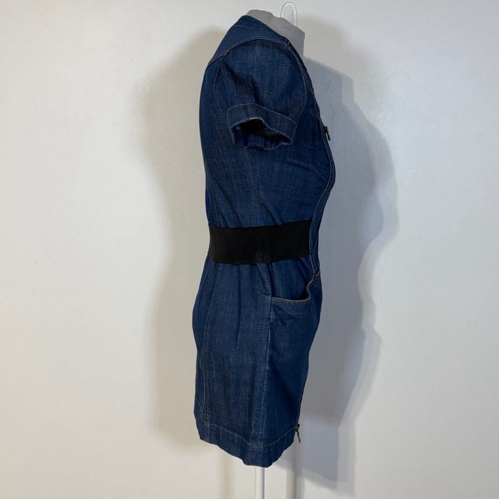 Armani Exchange Jean Denim Dress Blue Women’s Size 0 Gold Stitching Zippers - Picture 7 of 14